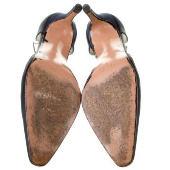 VTG 90s STUART WEITZMAN 7.5 Crystal Embellished Satin D'Orsay Black Satin Pumps - Picture 5 of 6